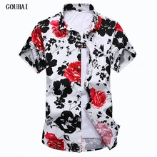 Летняя мужская рубашка с коротким рукавом повседневные мужские рубашки в цветах тонкая рубашка M-6XL 7XL Chemise Homme Manche Court