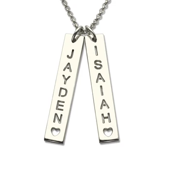 

AILIN Sterling Silver Vertical Bar Couple Necklace With Cut Out Name Personalized Bar Name Plate With Cut Out Letters