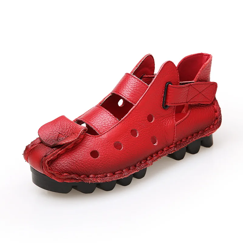 Women Sandals 2025 Summer Soft Bottom Flat Genuine Leather Personality Leisure Retro Handmade