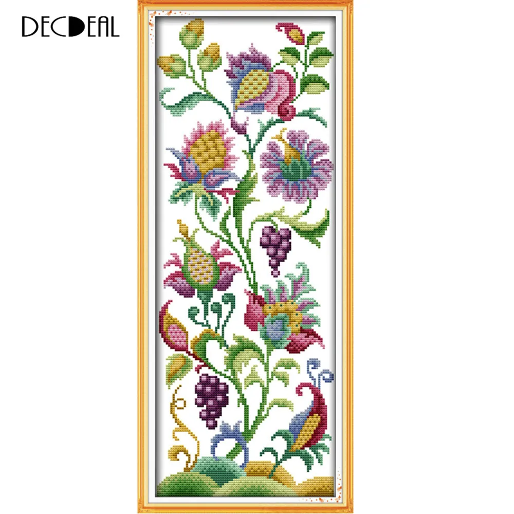 

DIY Handmade Needlework Counted Cross Stitch Set Embroidery Kit 14CT Beautiful Flowers Pattern Cross-Stitching 21 * 50cm