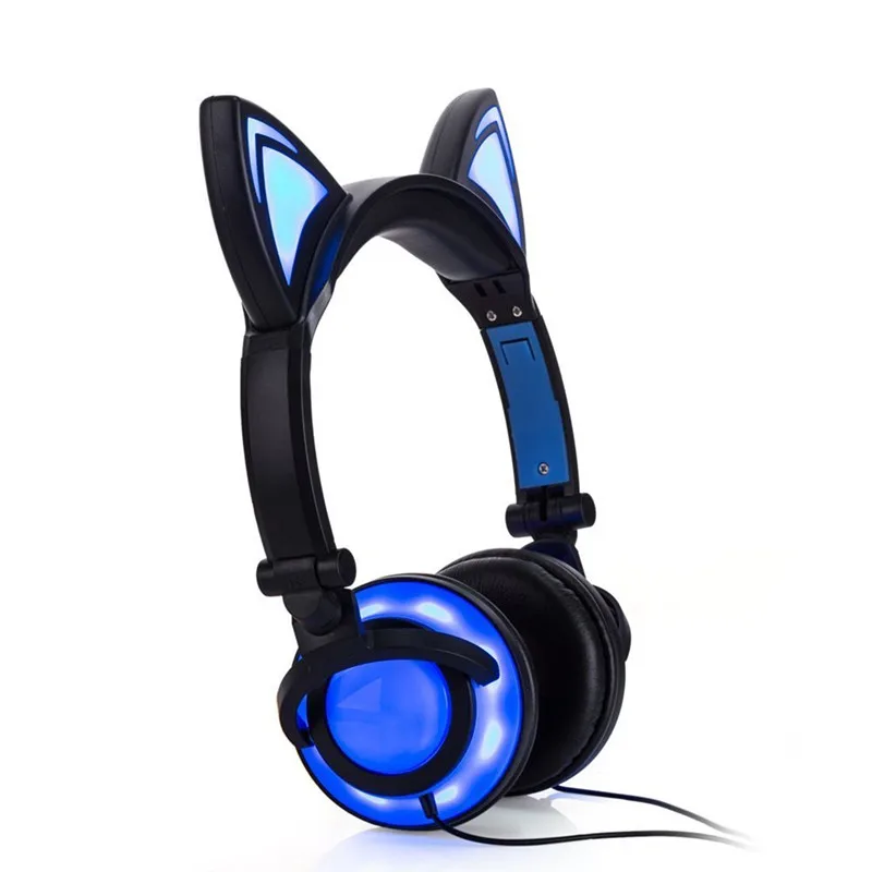 Foldable Flashing Cat Ear headphones ihens5 Glowing LED Light Gaming Headset Earphone for PC computer Phones Gift for girls kids