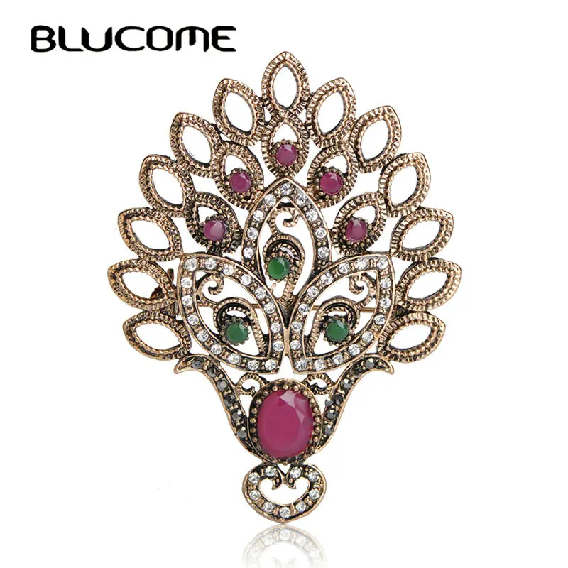 

Blucome 2018 Vintage Turkish Turkey Needle Peacock Brooch Wedding Hat Hair Accessories Clips Clothes Jewelry Resin Accessories