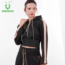 Vansydical осенне-зимние спортивные толстовки женские спортивные топы для занятий йогой с длинным рукавом свободный открытый пупок фитнес тренировки пуловеры
