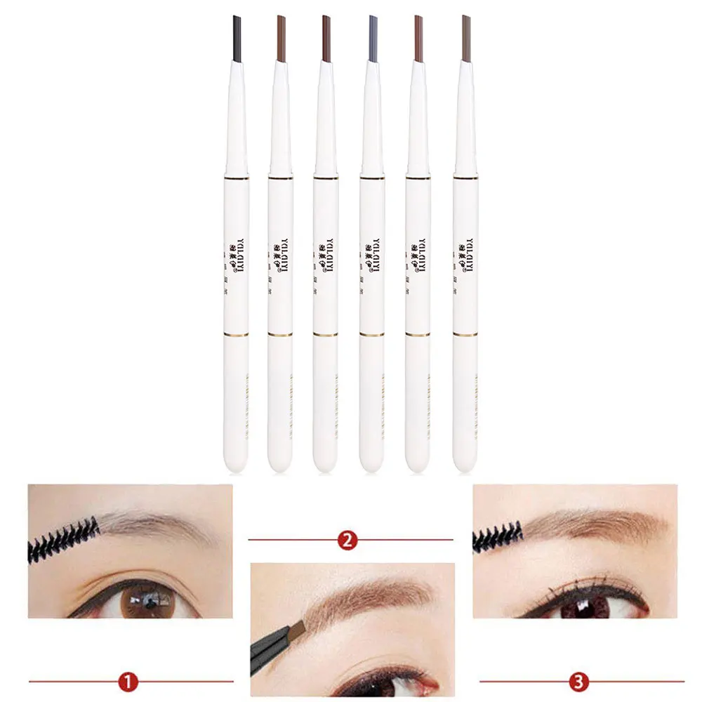 

1Pc Fashion Six Colors Double-head Auto-cycling Waterproof Eyebrow Liner Pencil Eyeliner Pen With Brush Makeup Cosmetic Tool