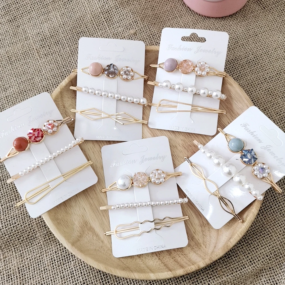 

3Pcs/Set Korea Fashion Metal Hairpins Imitiation Pearl Colorful Beads Hair Clips Hairstyle Design Accessories Hair Styling Tool