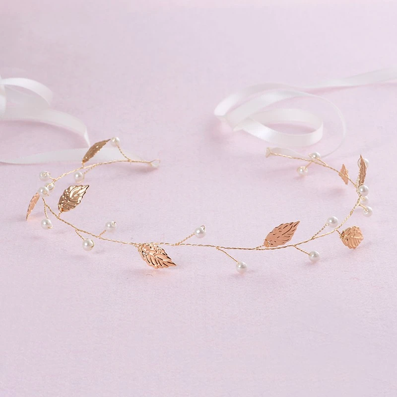 Dower me Gold Leaf Headband Bridal Hair Vine Jewelry Rhinestone Wedding Hair Accessories Women Tiara HW5072