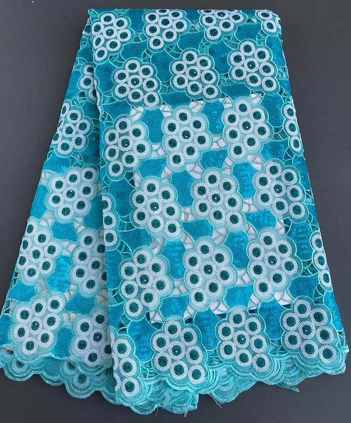 Сине-белые блестки в африканском стиле органза ручного раскроя кружевная свадебная ткань Нигерия традиционная одежда; горячая распродажа - Цвет: aqua