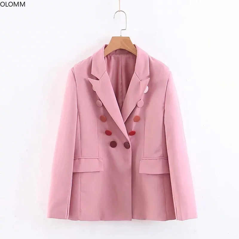 

Women's jacke European and American style button decoration long-sleeved casual pink suit jacket 2019 autumn women's clothing