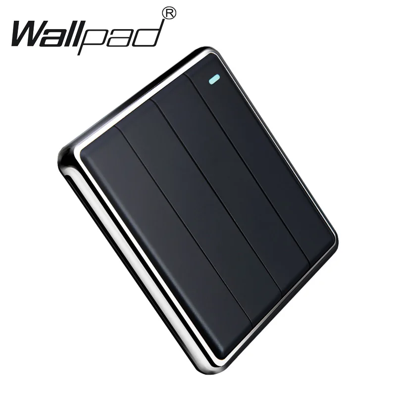 

4 Gang 2 Way Power Push Switch Wallpad Big Button Black 4 Lights Power Supply Switch with Chrome Frame Fluorescent Point