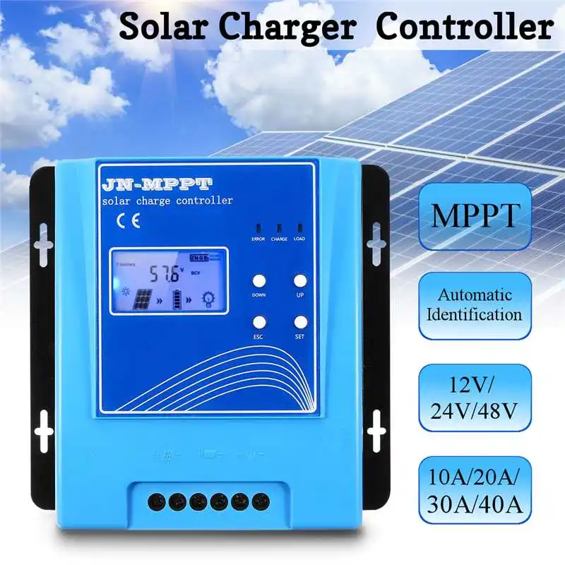 

MPPT 10/20/30/40A Solar Charge Controller Dual USB LCD Display 12V/24V/48V Automatic Identification 150V Charger Regulator