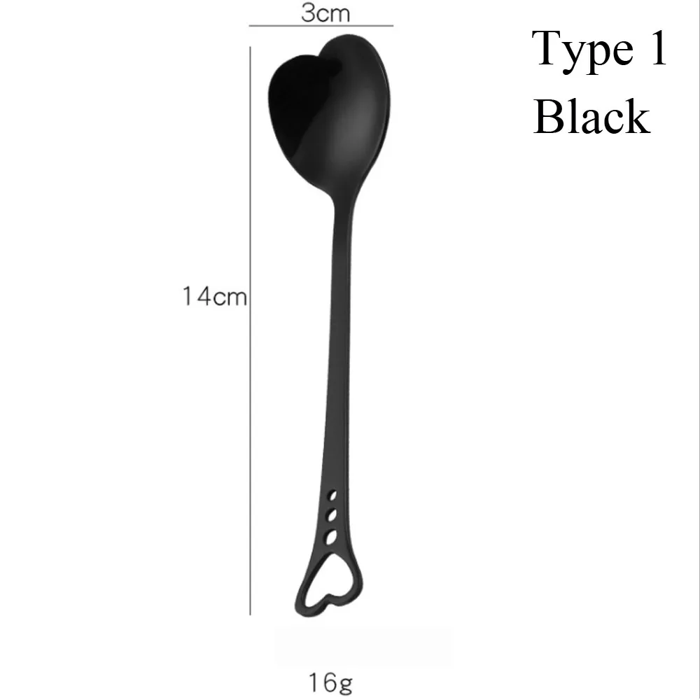 Красочная кофейная ложка в форме сердца из нержавеющей стали, свадебная десертная чайная ложка, кухонные принадлежности Роскошная Посуда - Цвет: Type1 black