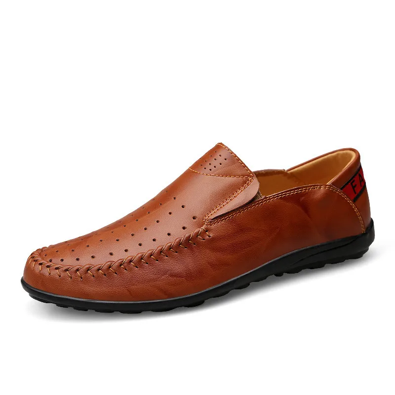 

Fashion Genuine Leather Men's Shoes Casual Big Size 36-47 Holes Loafer Design Driving Men Flat Footwear Handmade Shoes