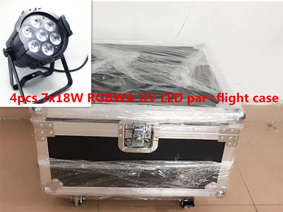 4 шт. 7x18 Вт + Полетный чехол luce par del led RGBWA UV 6 в 1 светодиодный Par Luce DMX сценическое