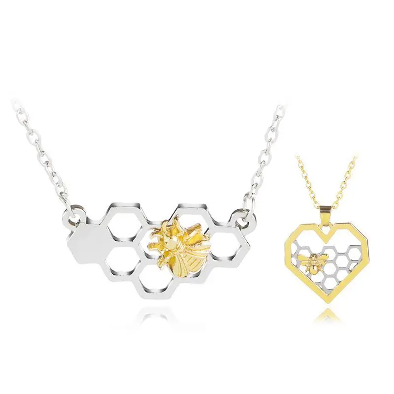 

Creative Charm Fashion Silver Necklace for Women Girl Heart Honeycomb Bee Animal Pendant Choker Necklace Jewelry Party Prom Gift
