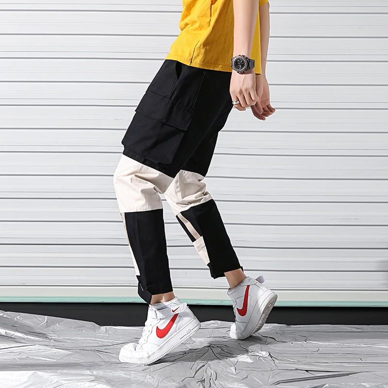 

Men's Casual Cargo Pants Patchwork Muti-Pockets Joggers pants hip hop Casual Sweatpants ankle banded pants trousers men