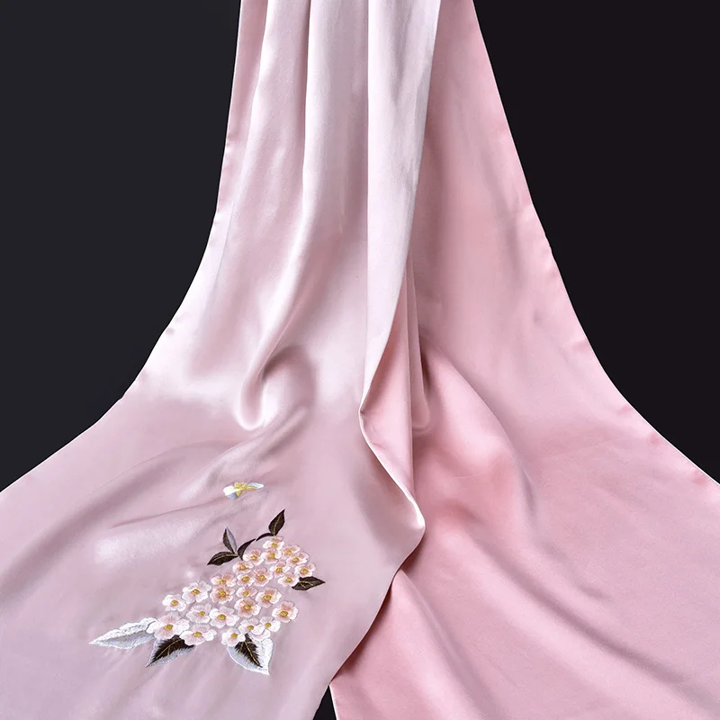 Ручная вышивка, настоящий Шелковый шарф для женщин, Цветочный натуральный шелковый шарф 16MU, чистый Шелковый шарф, шали и палантины - Цвет: COLOR 1