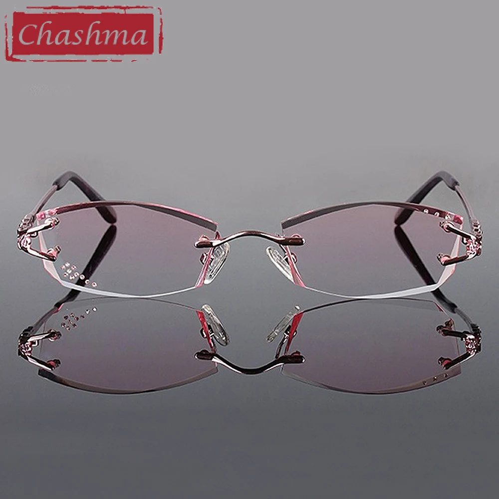 Чашма бренд сплав Модные женские очки без оправы для очков женские цветные линзы очки со стразами
