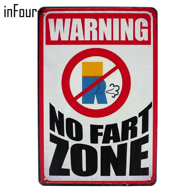 

[inFour+] Warning No Fart Zone Metal Signs Home Decor Vintage Tin Signs Pub Vintage Decorative Plates Metal Wall Art Plaques