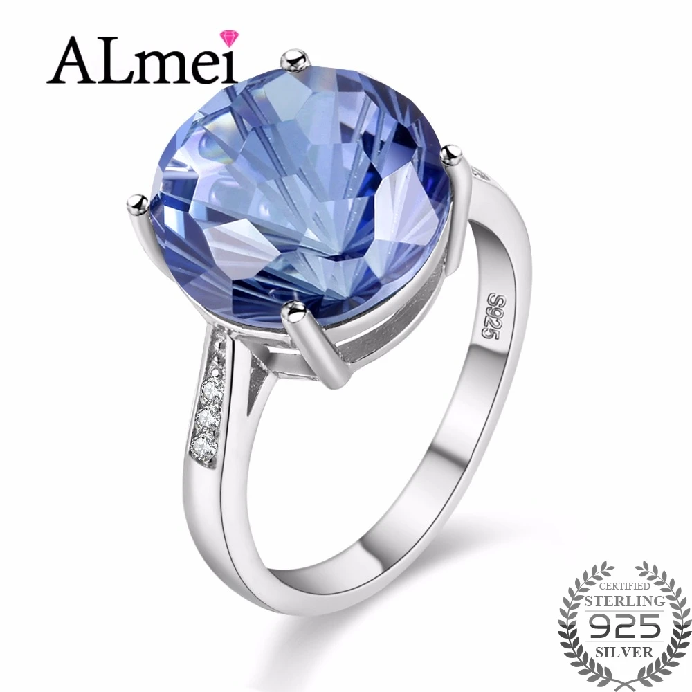 

Almei Tested 7 CARAT Tanzanite Topaz 925 Sterling Silver Zircon Hola Jewelry Blue Gemstone Wedding Ring Women with Box 40%FJ011
