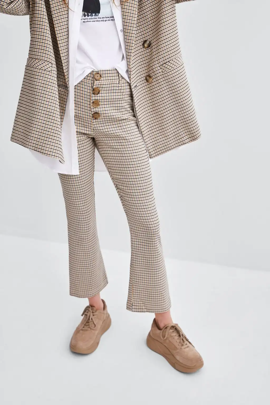 Брючные костюмы женский комплект 2 шт. двубортный клетчатый пиджак и брюки офисный женский костюм женское пальто и брюки