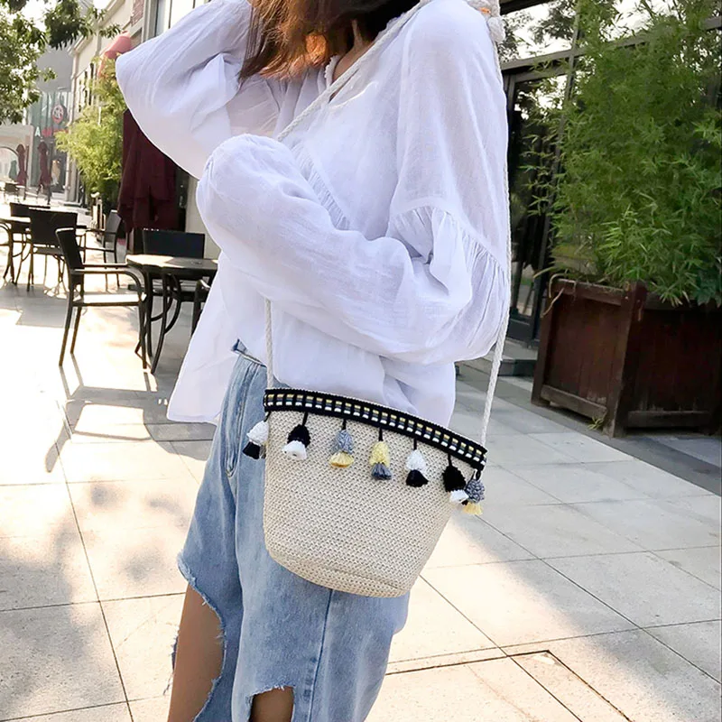 New Fashion Women Tassel Straw Bags INS Popular Female Handbag Summer Casual Lady Shoulder Bag Travel Mini Knit Crossbody SS3297 (11)
