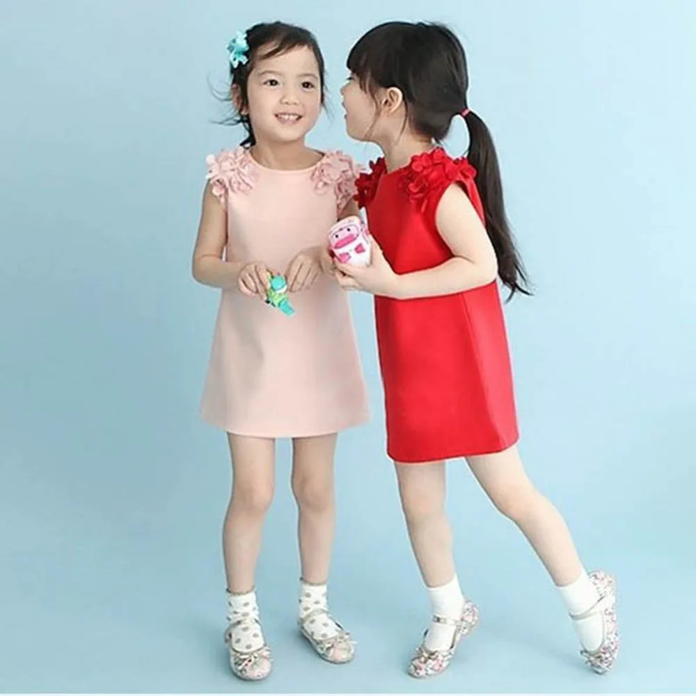 

Baby Kid Girls Summer Sleeveless Flower Shoulder Princess Dress Girl Clothes vestido de menina Hot