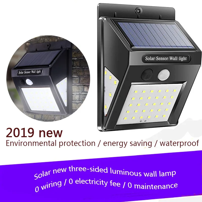

LED Solar Sensor Wall Lamp With 3 Work Modes Outdoor Solar LED Wall Lamp Motion Sensor Light Of 3 Sides For Street Yard Garden