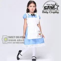 Хэллоуин девушка в стране чудес Косплэй детей платье принцессы прекрасный мультфильм кролик Фартук бантом кружева горничной костюм для