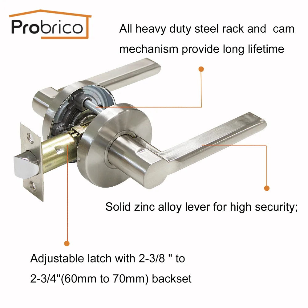 Us 24 69 5 Off Probrico Stainless Steel Door Handle With Latch Modern Bedroom Door Handle Lock Interior Keyless Passage Door Lock For Aisle In Door