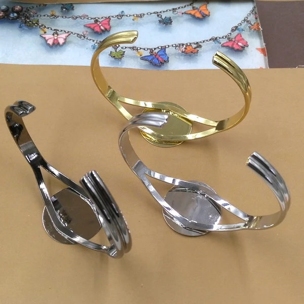 5 PCS Fashion Gold Rhodium Gun Black 25mm Flat Base Metal Copper Bangle Blank Setting For Jewelry Making 5 PCS Fashion Gold Rhodium Gun Black 25mm Flat Base Metal Copper Bangle Blank Setting For Jewelry Making