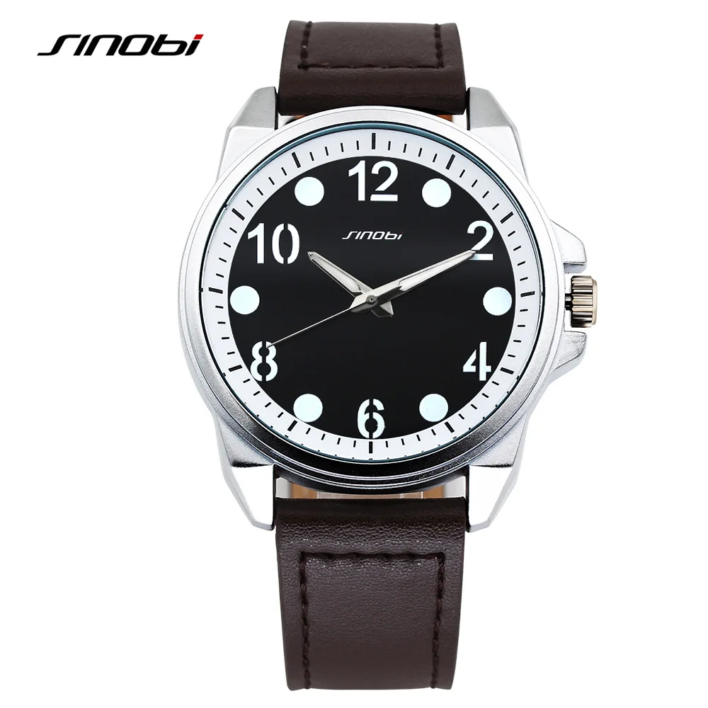 SINOBI Top Brands Men Dress Leather Wrist Watch Mens Luxury Sports