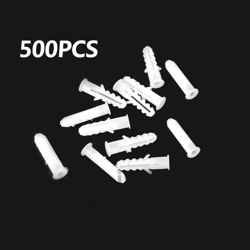 

500Pcs White Plastic Expansion Tube 8mm Nylon Column Expansion Anchor Plug Screw Fixed Wall Plug Rubber Sleeve