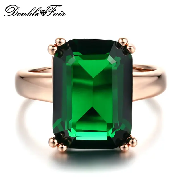 Doppio Fiera Octagon Cut Verde Anello di Cristallo Rosa Color Oro Fashion Big Re Doppio Fiera Octagon Cut Verde Anello di Cristallo Rosa Color Oro Fashion Big Re