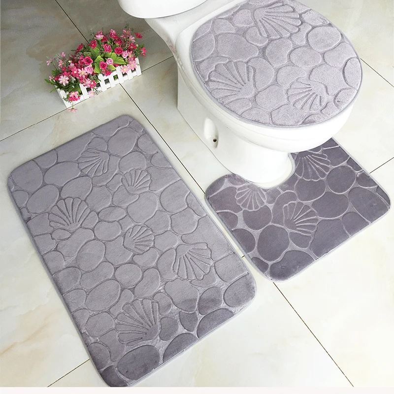 Zeegle 3D Embossed Bathroom Mat Set Bathroom Carpet Toilet Lid Cover Bath Mat For Home Decoration Absorbent Bathroom Rugs Set