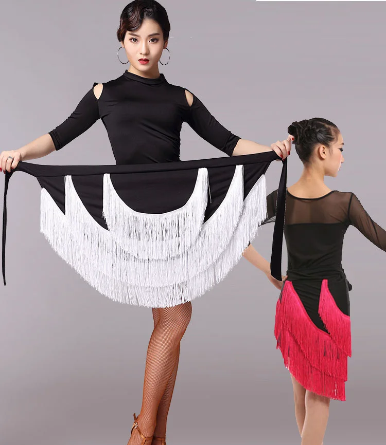 

female Latin Dance2018 Performances Tassel Skirt Adult Children Practise Dance Skirt Dance Fringe Skirt Latin Ballroom Costume