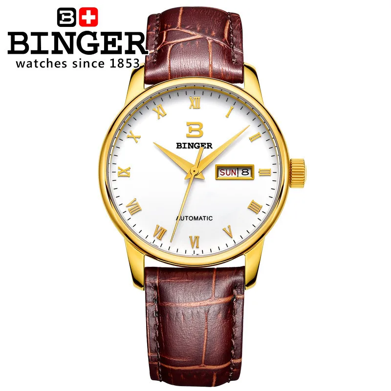 Швейцария мужские часы люксовый бренд наручные часы Binger бизнес автоматические часы с автоподзаводом кожаный ремешок водонепроницаемые часы с календарем сопротивление BG-0397-2