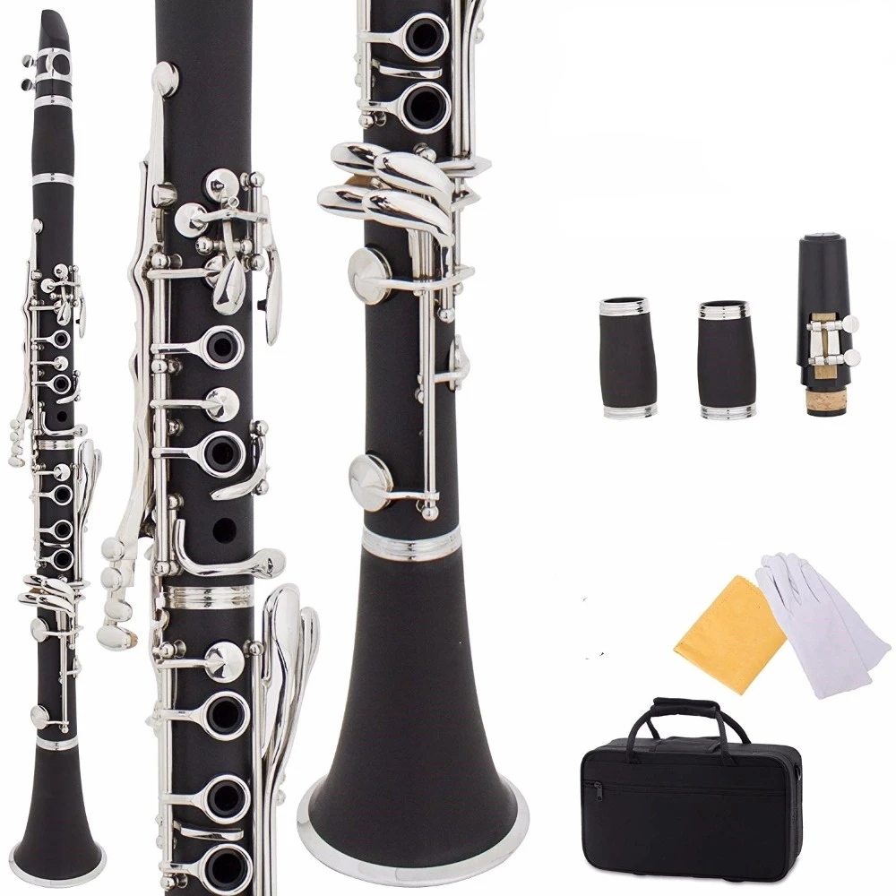 AliMusic Student Clarinets Bb Matte ABS Resin Bakelite Clarinet Mouthpiece Included Case + Reeds