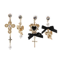 Барокко кружева лук Херувим Ангел висячие серьги Королевский Асимметричный жемчуг ювелирные изделия для женщин