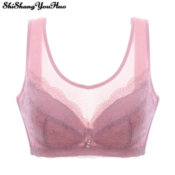 

Push Up Lace Embroidered Bottom Full Coverag Bras for Women Vest Bra Plunge Wire Free Brasserie Lightly Lined Underwear Full Cup