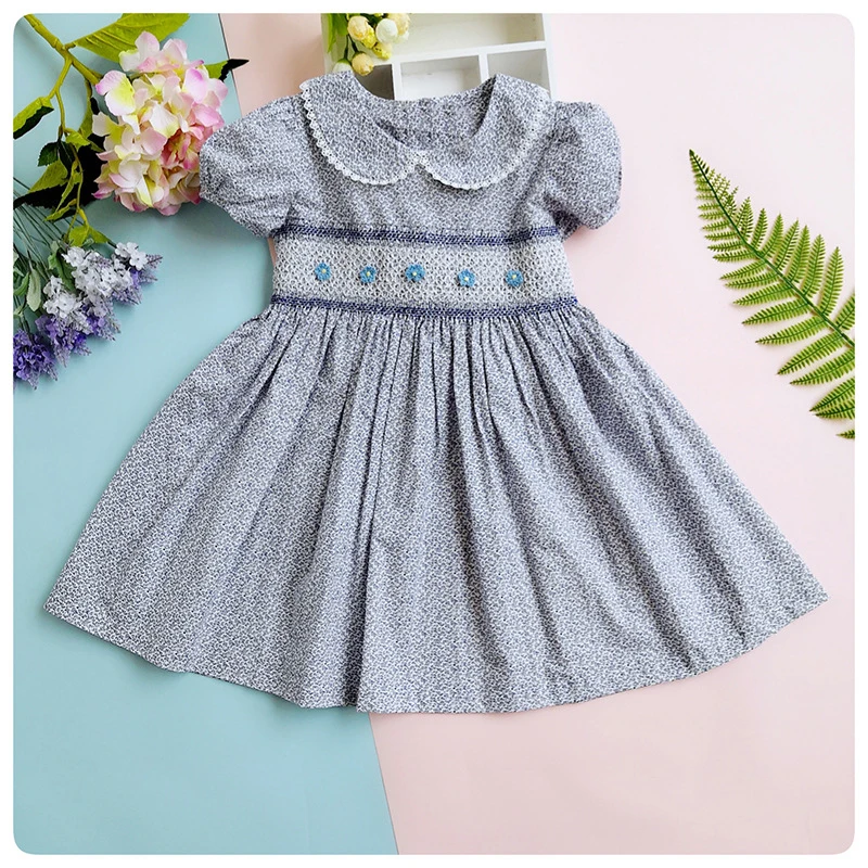

summer girls party wedding Spanish Lace smocked dresses for 3 4 5 6 7 8 years girl flower hand-made boutique embroidery dress