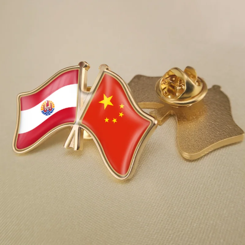 

China and French Polynesia Crossed Double Friendship Flags Lapel Pins