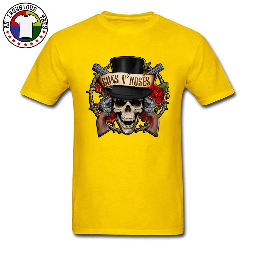 Discount Gun Skull Birthday T-Shirt Round Neck Cotton Fabric Men Tops T Shirt Short Sleeve Summer Fall Birthday Tee-Shirts Gun Skull  yellow