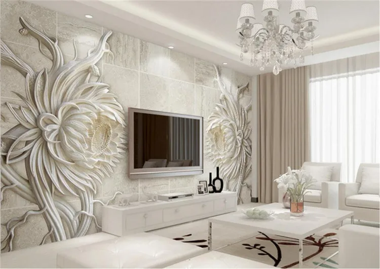 

Custom 3D Mural Wallpaper European Style Stone Carving Sunflower Bedroom TV Background Wall Mural 3D Embossed Paper Wallpapers