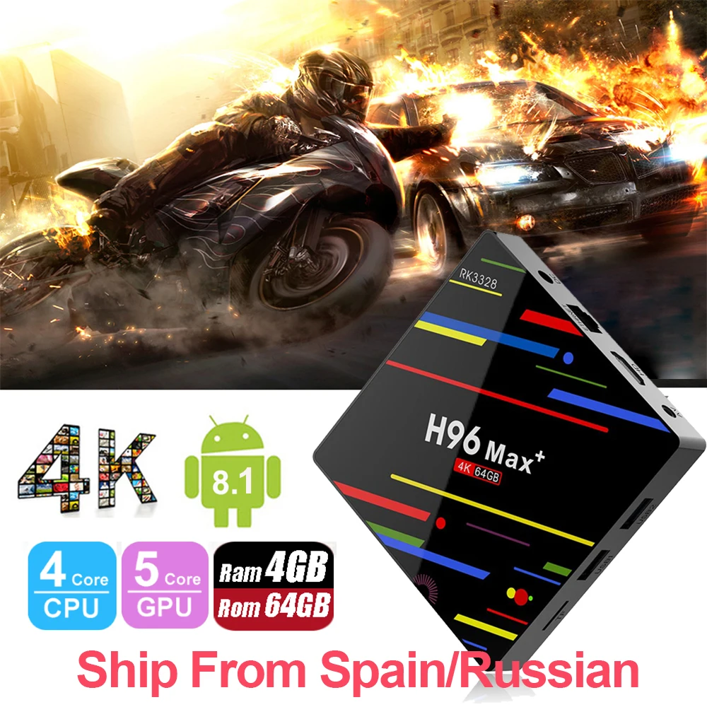 

H96 MAX Plus Smart Android 8,1 Rockchip RK3328 4G 64 G USB3.0 H.265 4 K WiFi 2.4G/5G BOX Support Netflix/Yoube/EuropeIPTV BOX