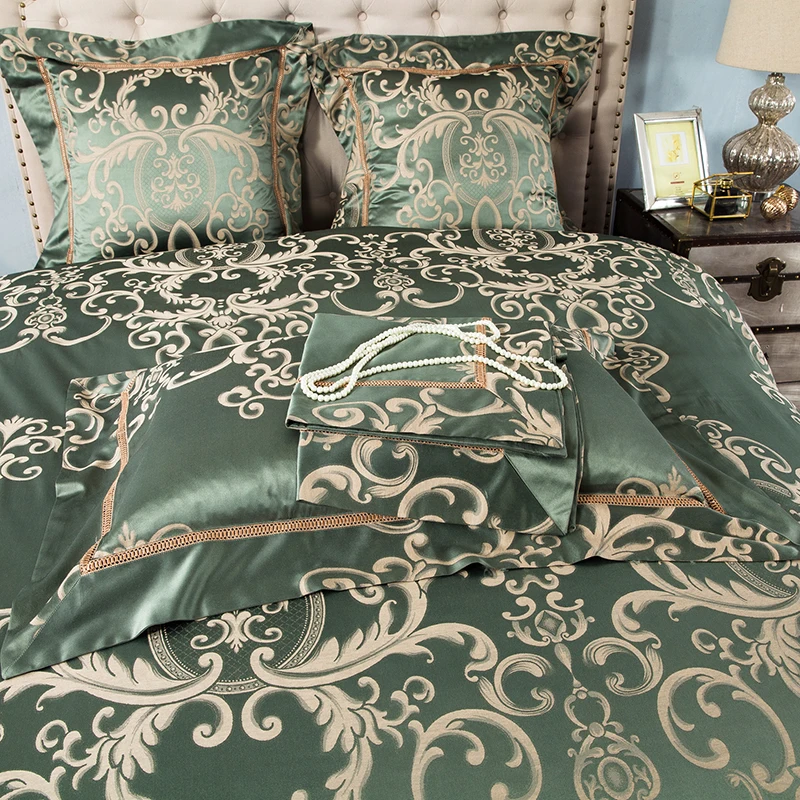 Juego de cama de lujo con diseño de Jacquard, juego de sábanas de tamaño King Queen, conjunto de edredón, edredón, funda de almohada, juego de cama parure de lit Juego de cama de lujo con diseño de Jacquard, juego de sábanas de tamaño King Queen, conjunto de edredón, edredón, funda de almohada, juego de cama parure de lit