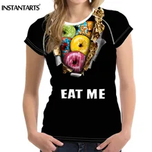 INSTANTARTS пончик печать Спорт Бег футболка для женщин Сухой Быстрый Футболка для спортзала или йоги Девушки Фитнес короткий рукав топы футболки