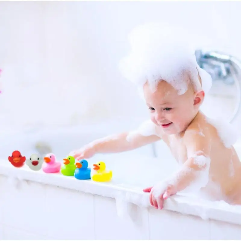 Мультфильм милый утка детская ванночка игрушки для ванной светодиодный светящиеся плавающей воды при сжимании издает звук для купания