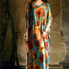 Save 21.1 on 2017 Bohemian Beach Kaftan Ethnic Cotton Rayon Maxi Dress Women Vintage V-neck Tunic Boho Casual Floral Printed Long Dress #A175