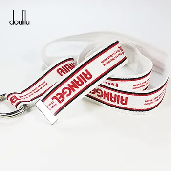 

130cm Fashion Neutral Nylon Canvas Belt Printing English D Ring Double Buckle boy and girl Student white Belt