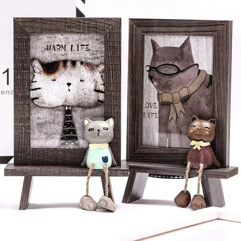 

6inch Cute Cat Picture Frame Children's Cartoon Office Desktop Lovely Wooden Picture Frame Photo Frame Wood Frame Mini